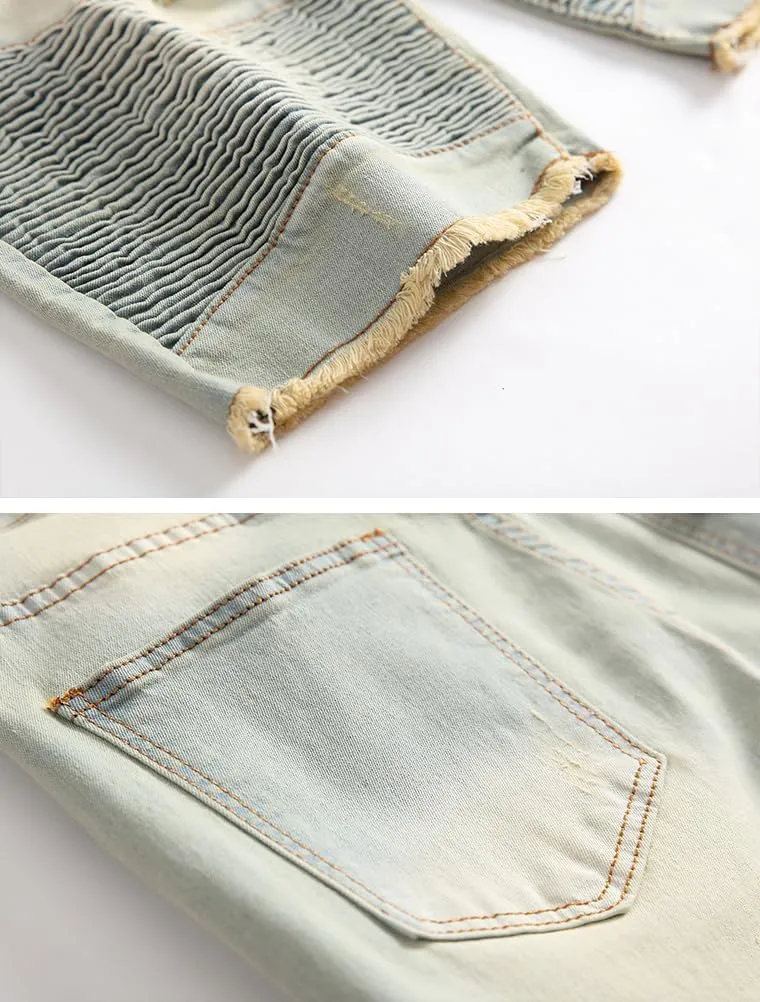 Lavnis Men's Casual Denim Shorts Classic Fit Ripped Jeans Biker Shorts