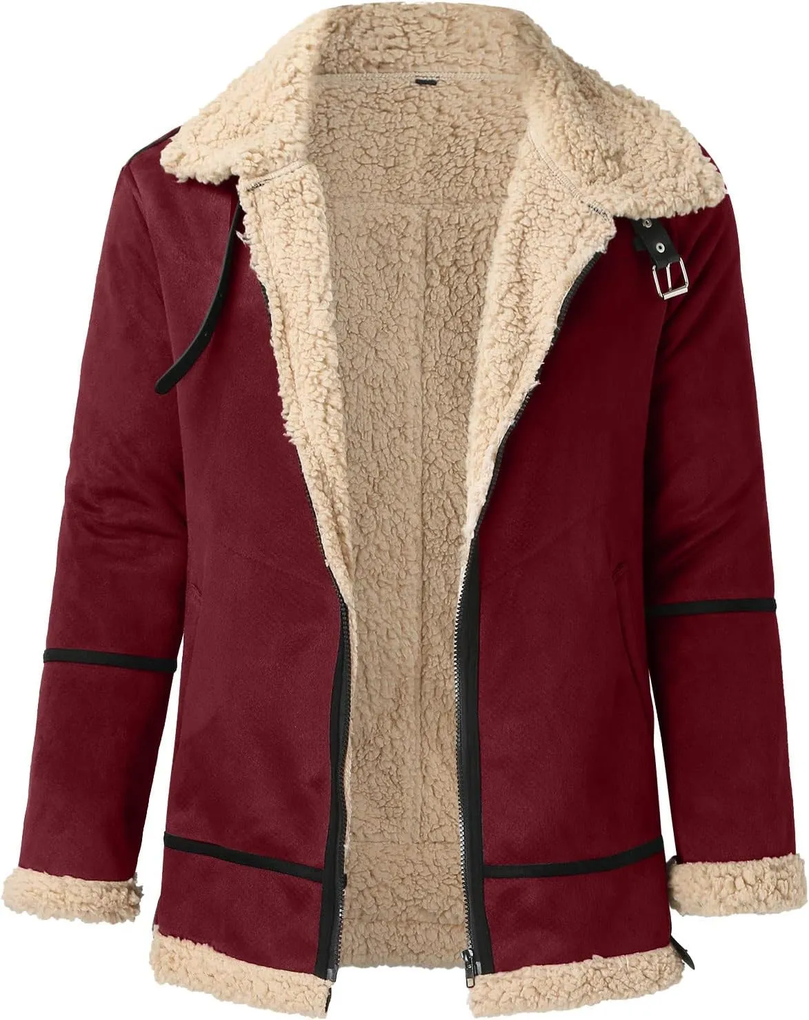 LCMTWX Men's Winter Thickened Warm Coats Solid Color Lapel Long Sleeve Coat Cardigan Plush Long Coat Mens Winter Coats