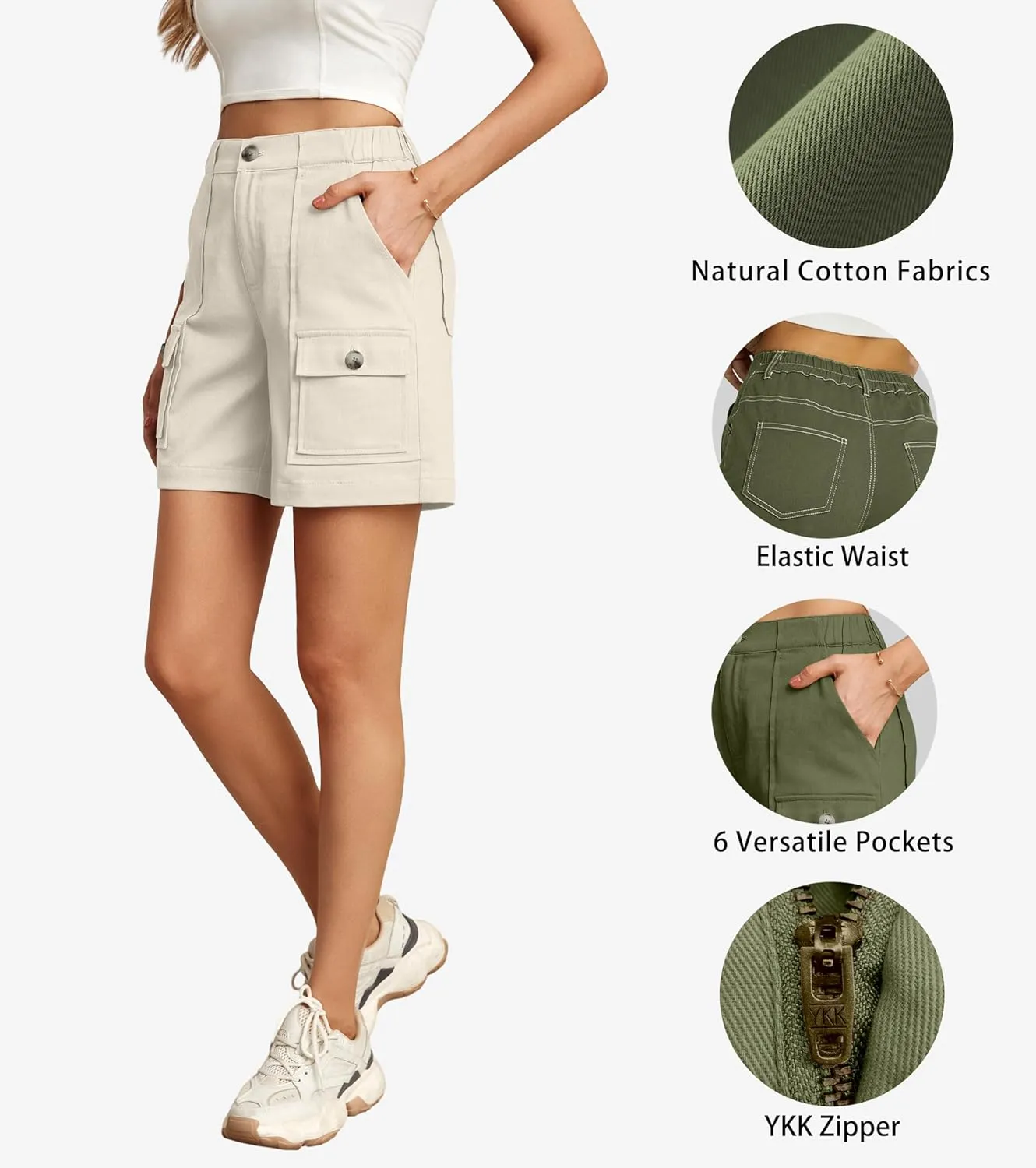Lepunuo Cargo Shorts for Women Baggy Casual Elastic Waist Shorts Relaxed Fit Stretch Cargo Shorts with 6 Pockets
