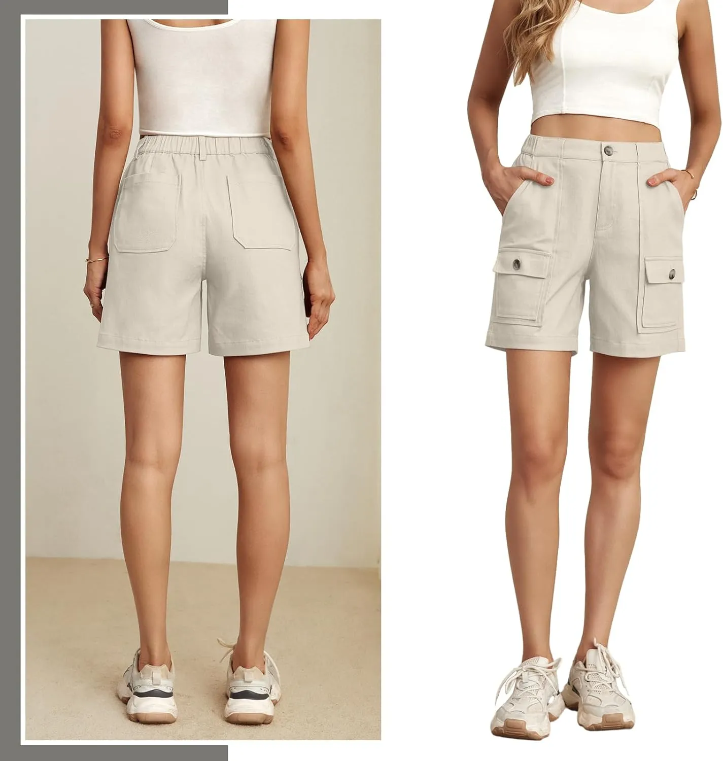 Lepunuo Cargo Shorts for Women Baggy Casual Elastic Waist Shorts Relaxed Fit Stretch Cargo Shorts with 6 Pockets