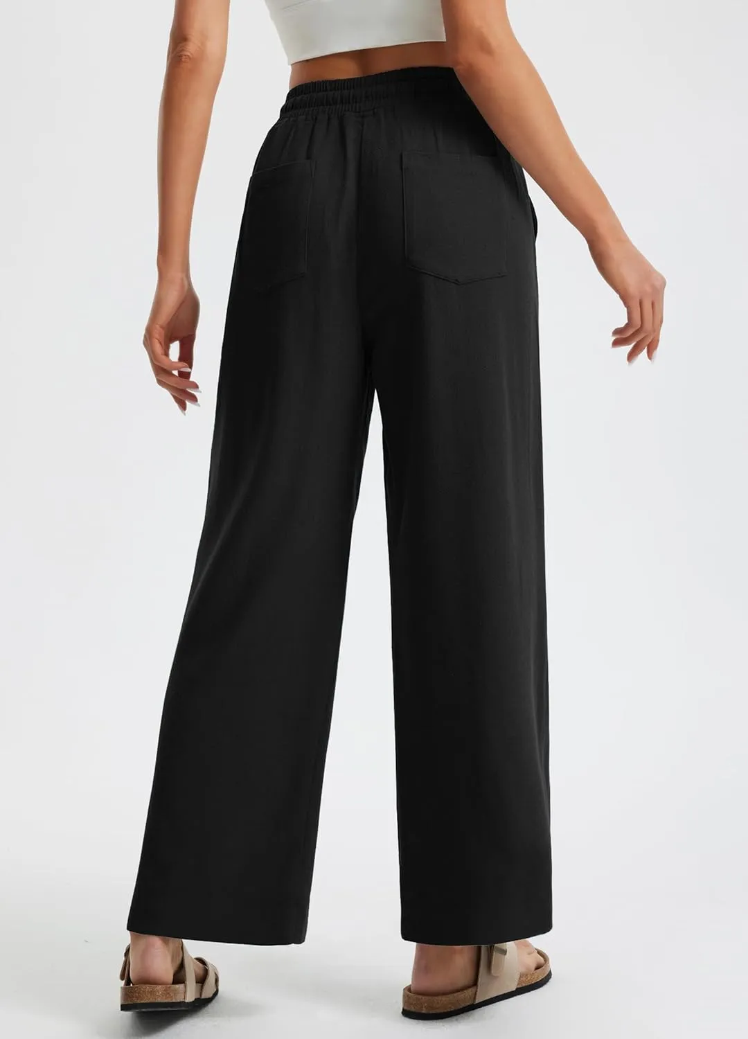 Libin Linen Pants Women Wide Leg Casual Beach Pants Cotton Linen Summer Lounge Pants Travel Work Trousers with Pockets