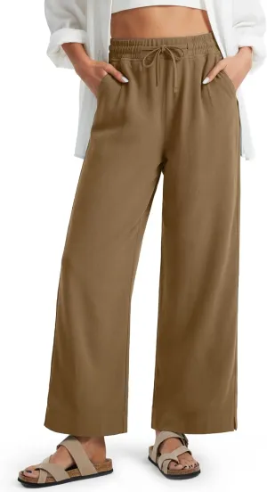 Libin Linen Pants Women Wide Leg Casual Beach Pants Cotton Linen Summer Lounge Pants Travel Work Trousers with Pockets