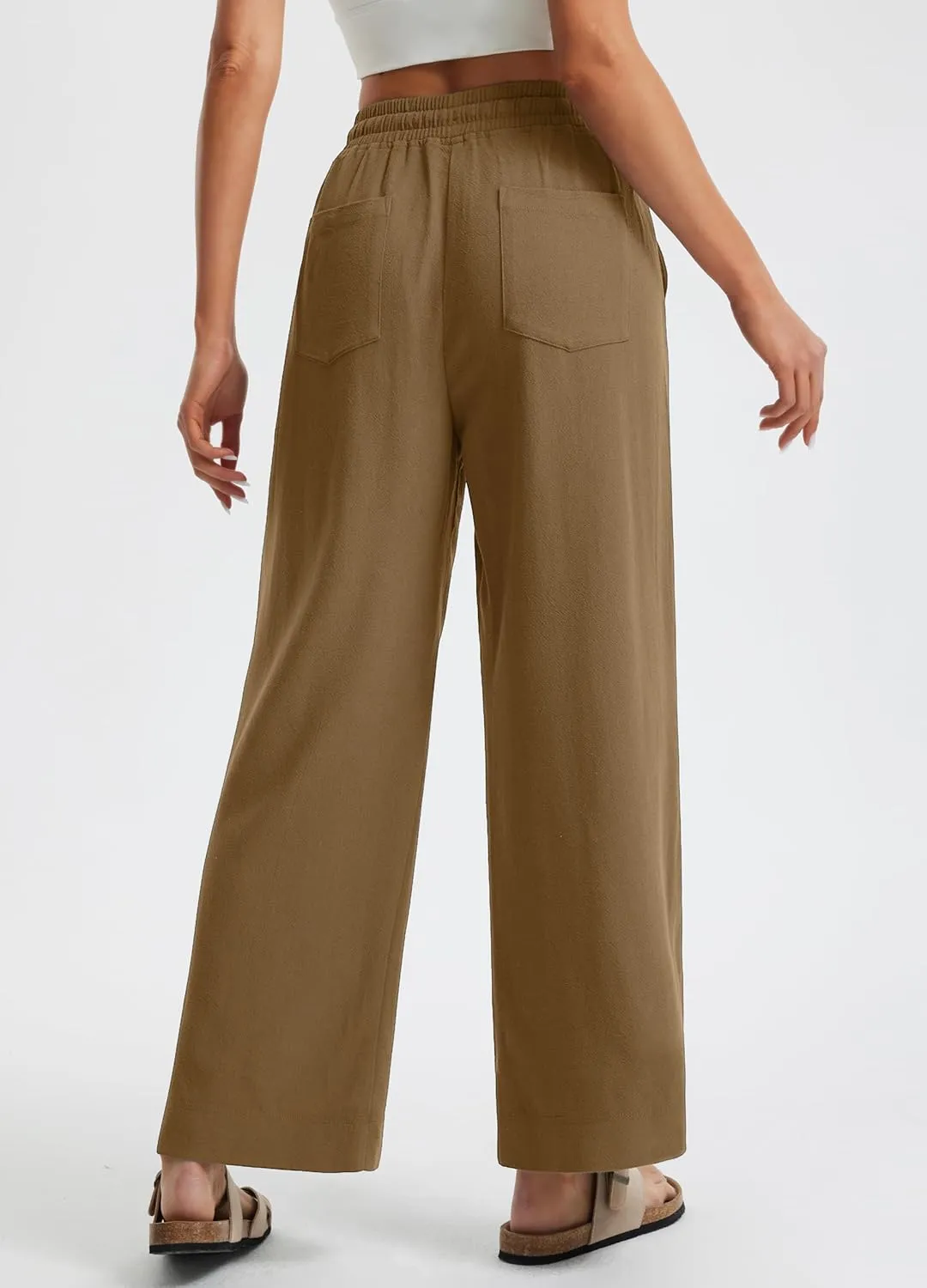 Libin Linen Pants Women Wide Leg Casual Beach Pants Cotton Linen Summer Lounge Pants Travel Work Trousers with Pockets