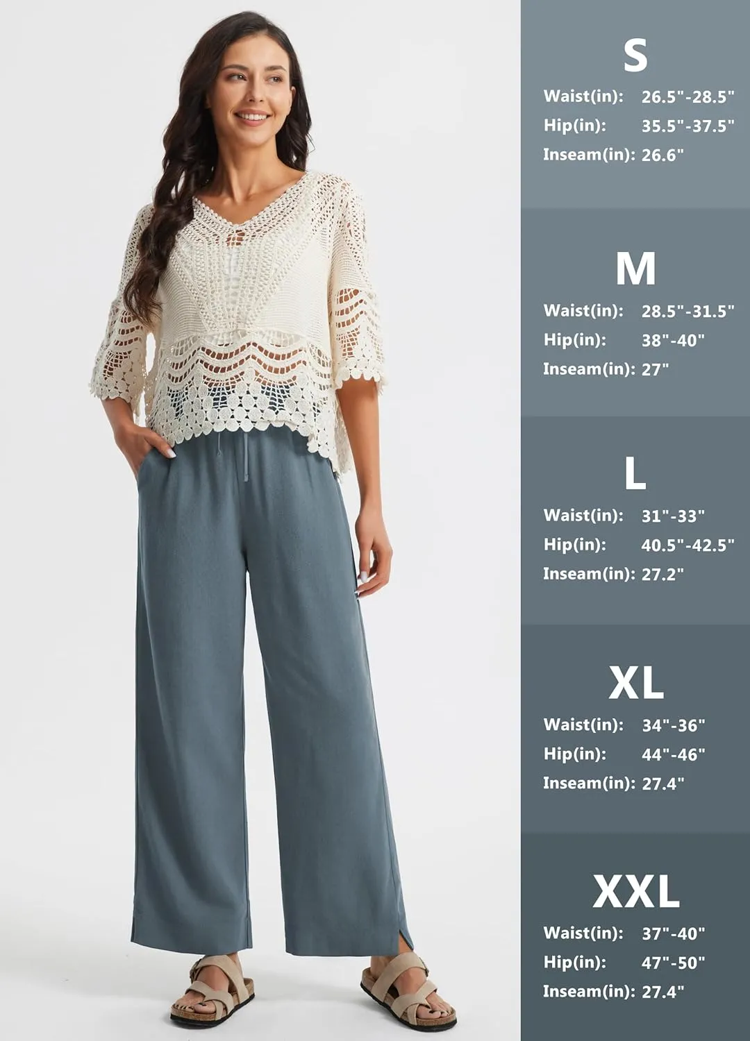 Libin Linen Pants Women Wide Leg Casual Beach Pants Cotton Linen Summer Lounge Pants Travel Work Trousers with Pockets