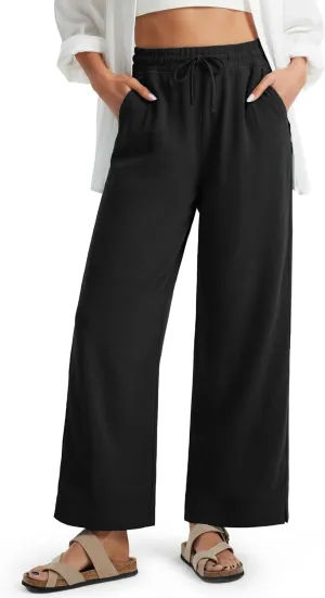 Libin Linen Pants Women Wide Leg Casual Beach Pants Cotton Linen Summer Lounge Pants Travel Work Trousers with Pockets