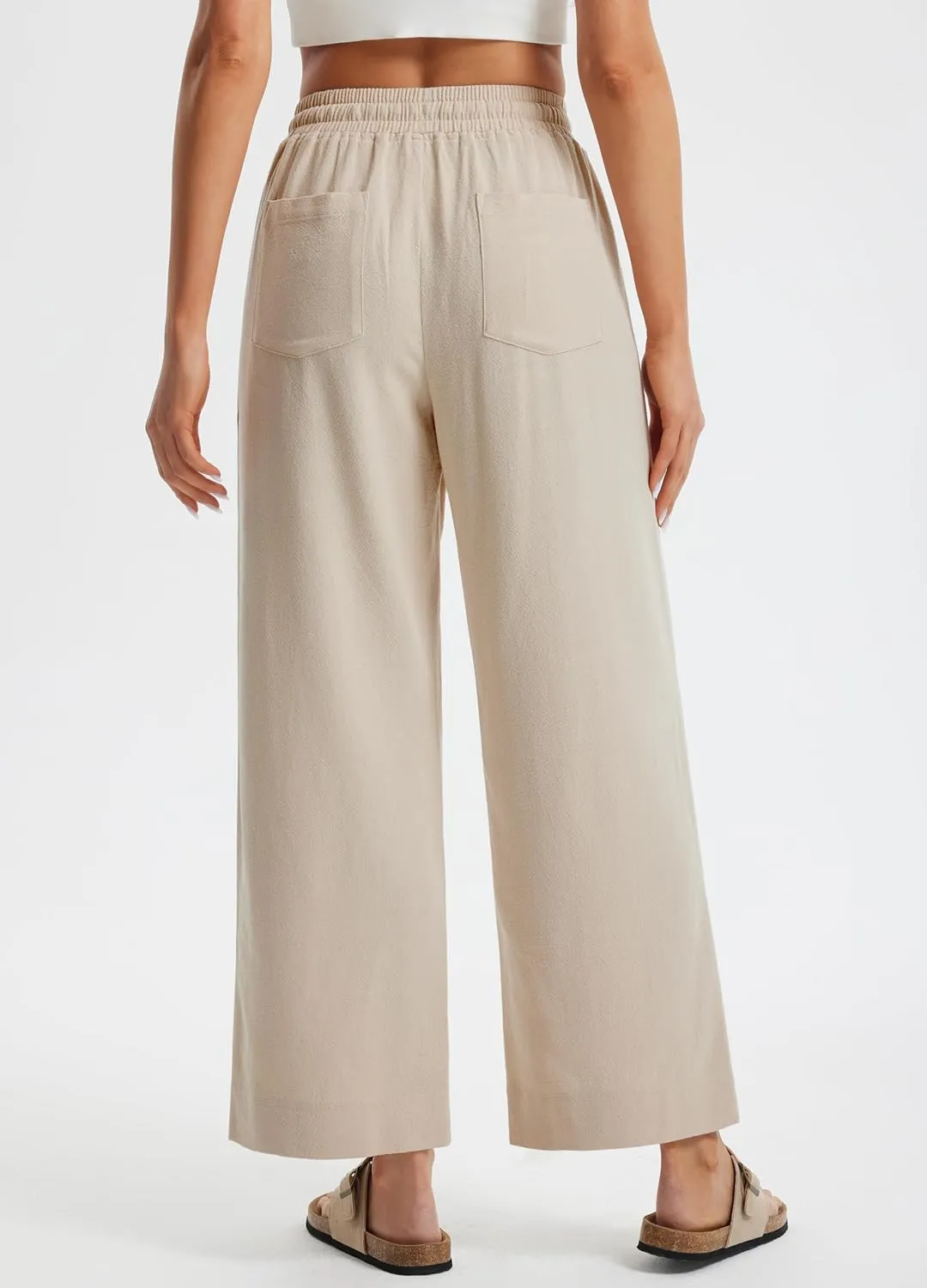 Libin Linen Pants Women Wide Leg Casual Beach Pants Cotton Linen Summer Lounge Pants Travel Work Trousers with Pockets