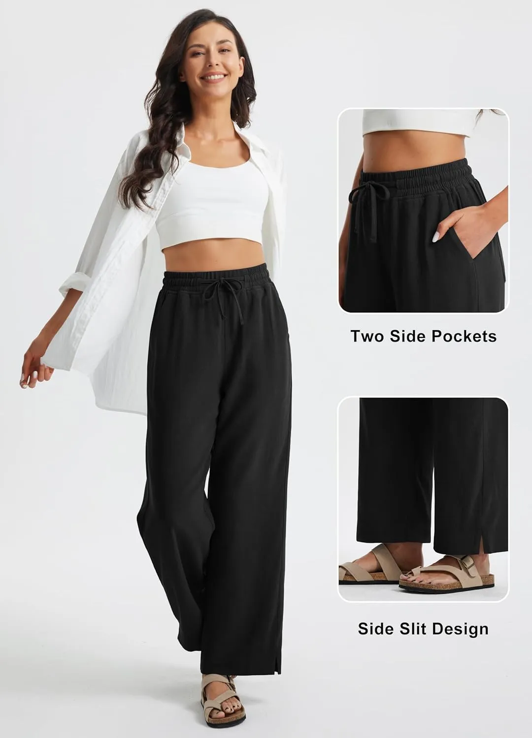 Libin Linen Pants Women Wide Leg Casual Beach Pants Cotton Linen Summer Lounge Pants Travel Work Trousers with Pockets