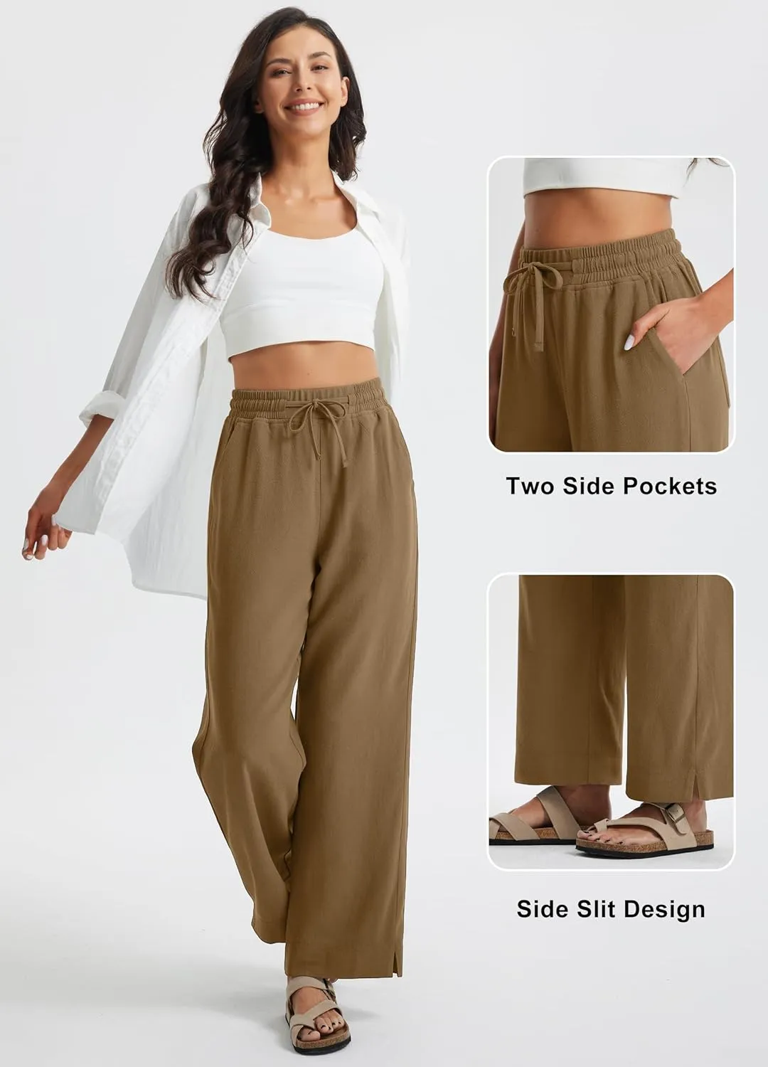Libin Linen Pants Women Wide Leg Casual Beach Pants Cotton Linen Summer Lounge Pants Travel Work Trousers with Pockets