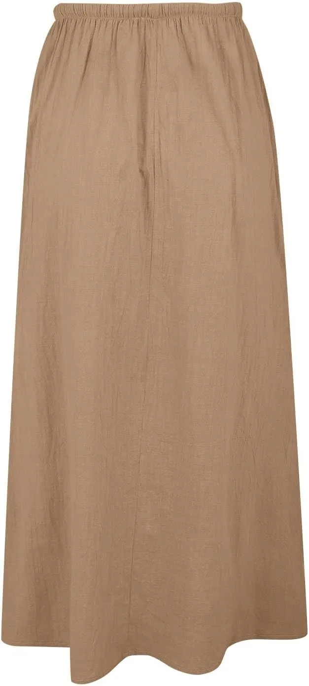 Linen Maxi Skirts for Women Trendy Summer Comfy Drawstring Waist A Line Skirts Cute Vacation Boho Long Flowy Skirts