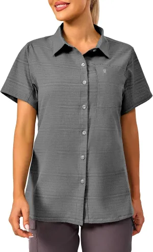 Little Donkey Andy Women's UV Breathable Striped Shirt, Short Sleeve Button Down for Shirt Travel Hiking