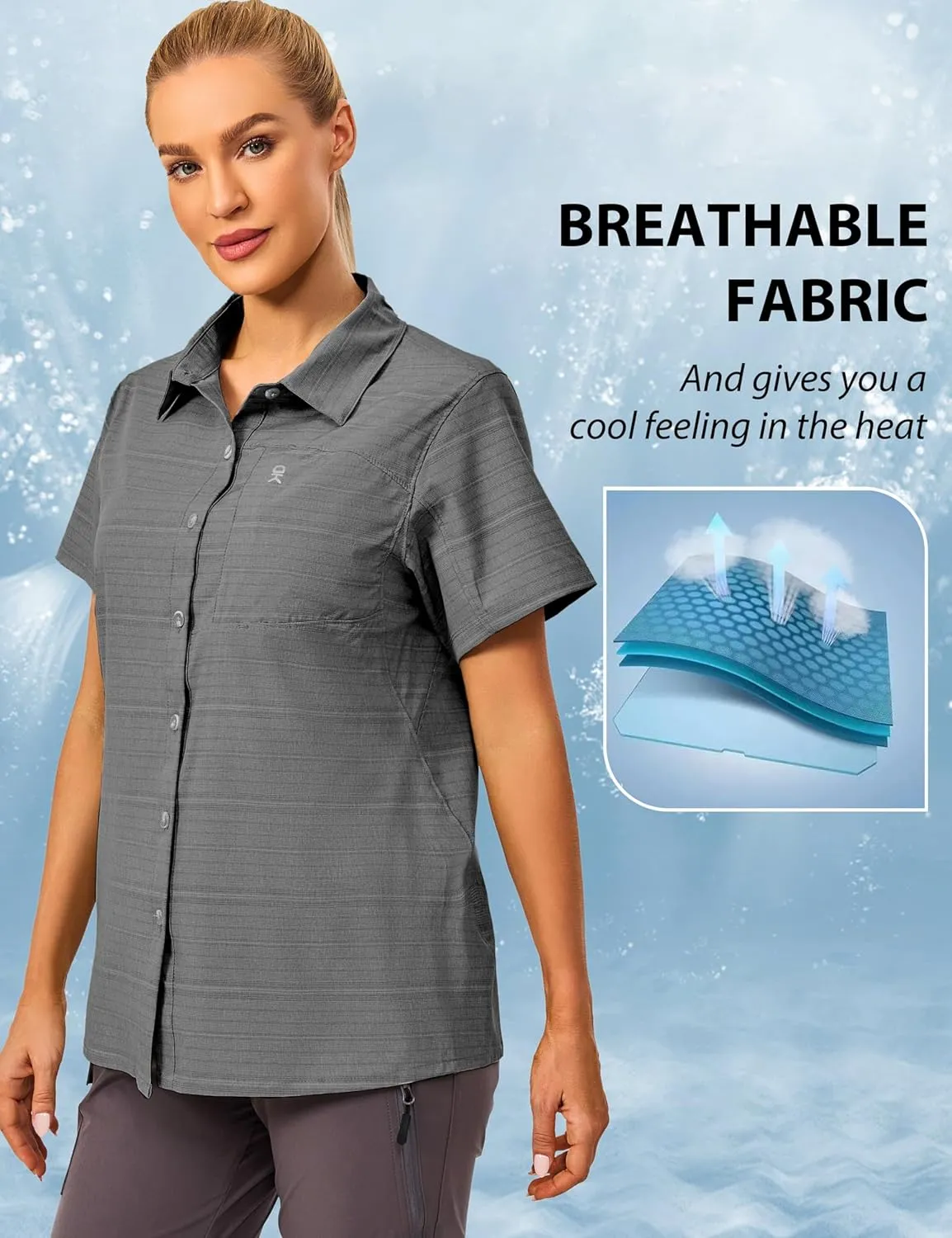 Little Donkey Andy Women's UV Breathable Striped Shirt, Short Sleeve Button Down for Shirt Travel Hiking
