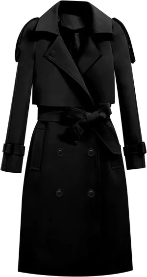 Long Trench Coat for Women,Trendy Wool Blend Open Front Cardigan Parka Coat Winter Overcoat Outerwear with Pockets