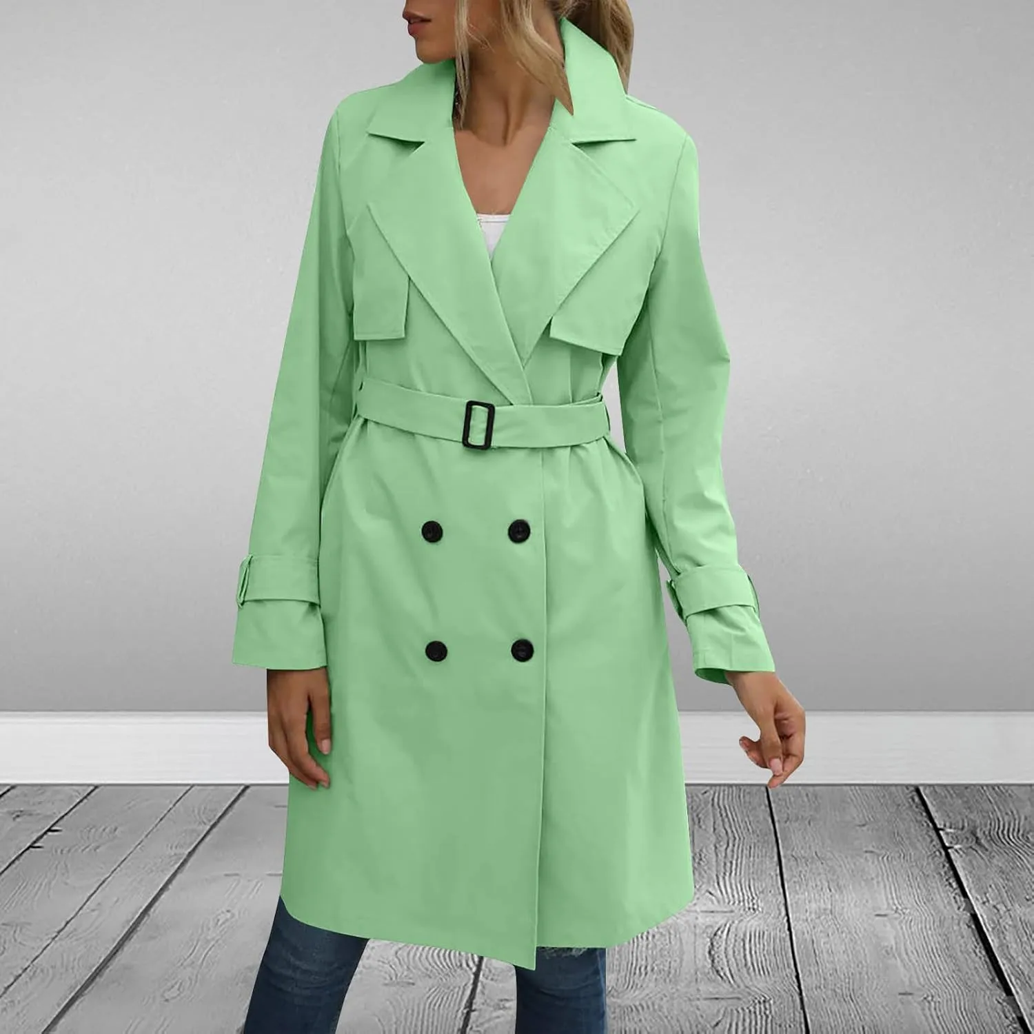 Long Trench Coats for Women Trendy Classic Overcoat Slim Jackets Winter Warm Overcoat Windproof Coat with Belt