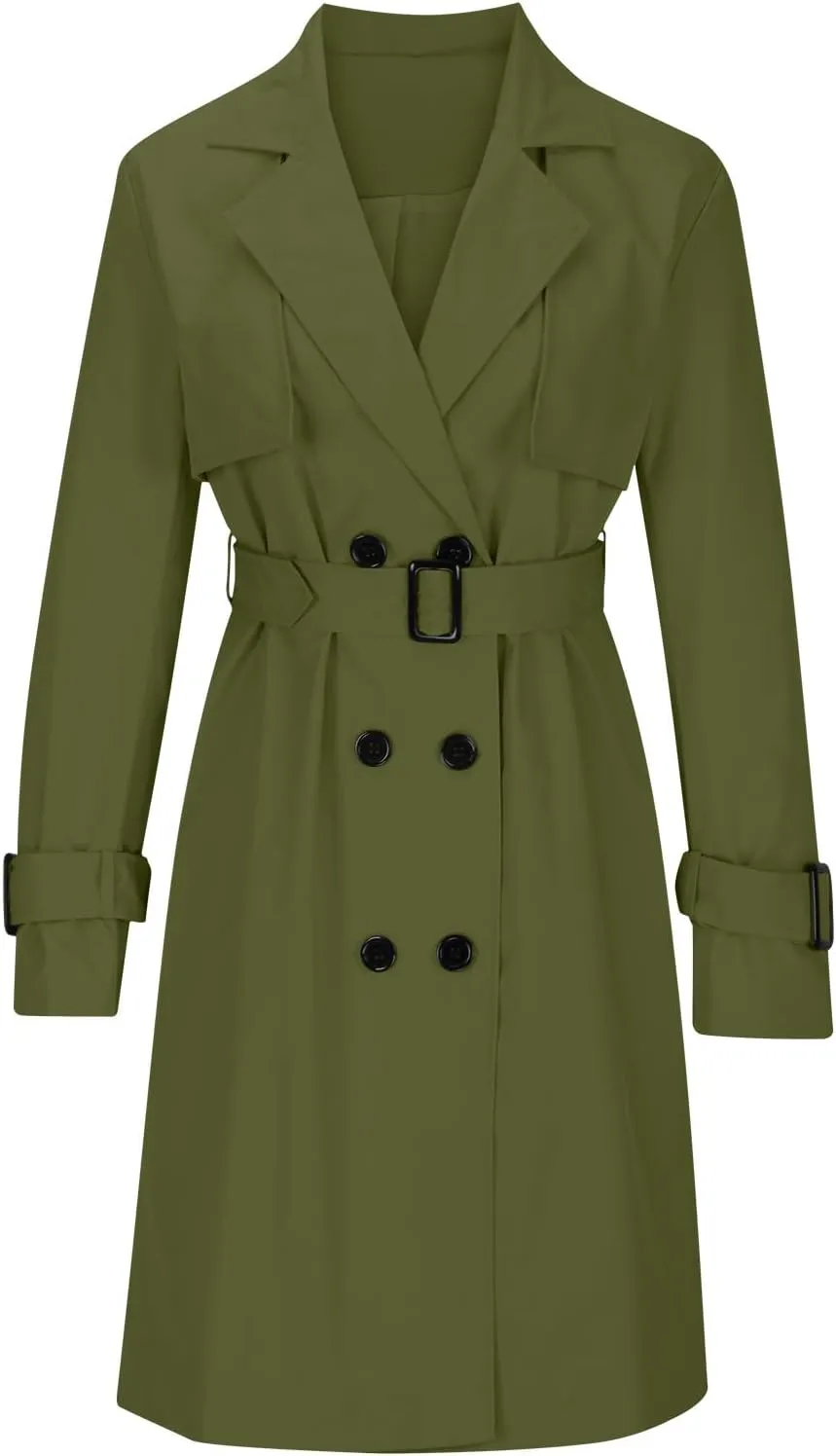Long Trench Coats for Women Trendy Classic Overcoat Slim Jackets Winter Warm Overcoat Windproof Coat with Belt