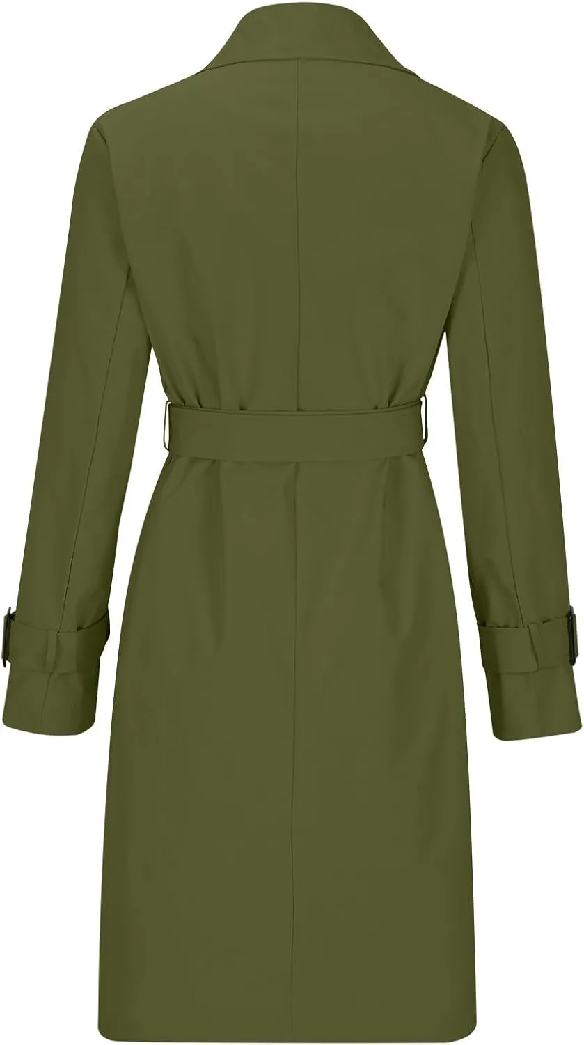 Long Trench Coats for Women Trendy Classic Overcoat Slim Jackets Winter Warm Overcoat Windproof Coat with Belt