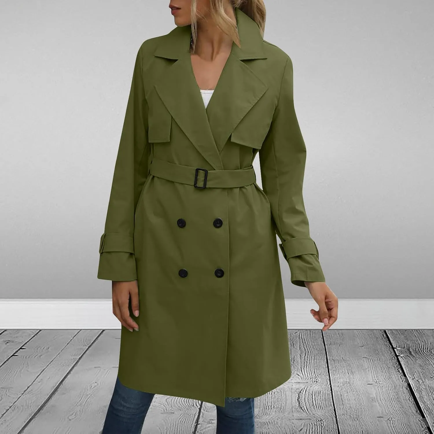 Long Trench Coats for Women Trendy Classic Overcoat Slim Jackets Winter Warm Overcoat Windproof Coat with Belt
