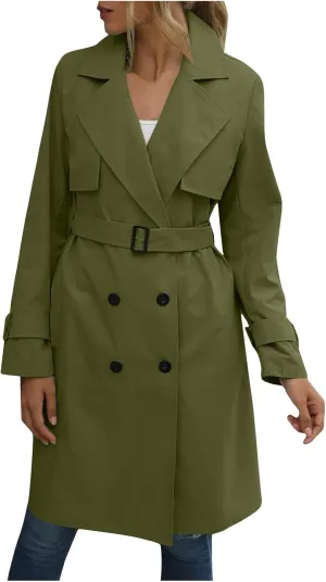 Long Trench Coats for Women Trendy Classic Overcoat Slim Jackets Winter Warm Overcoat Windproof Coat with Belt