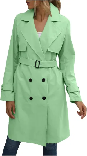 Long Trench Coats for Women Trendy Classic Overcoat Slim Jackets Winter Warm Overcoat Windproof Coat with Belt