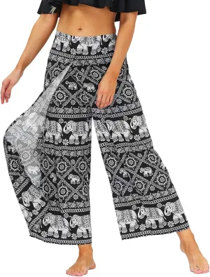 Lu's Chic Women's Boho Pants Wide Leg Gaucho Harem Yoga Flowy Bohemian Indian Side Split Palazzo