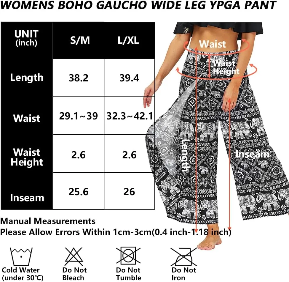 Lu's Chic Women's Boho Pants Wide Leg Gaucho Harem Yoga Flowy Bohemian Indian Side Split Palazzo