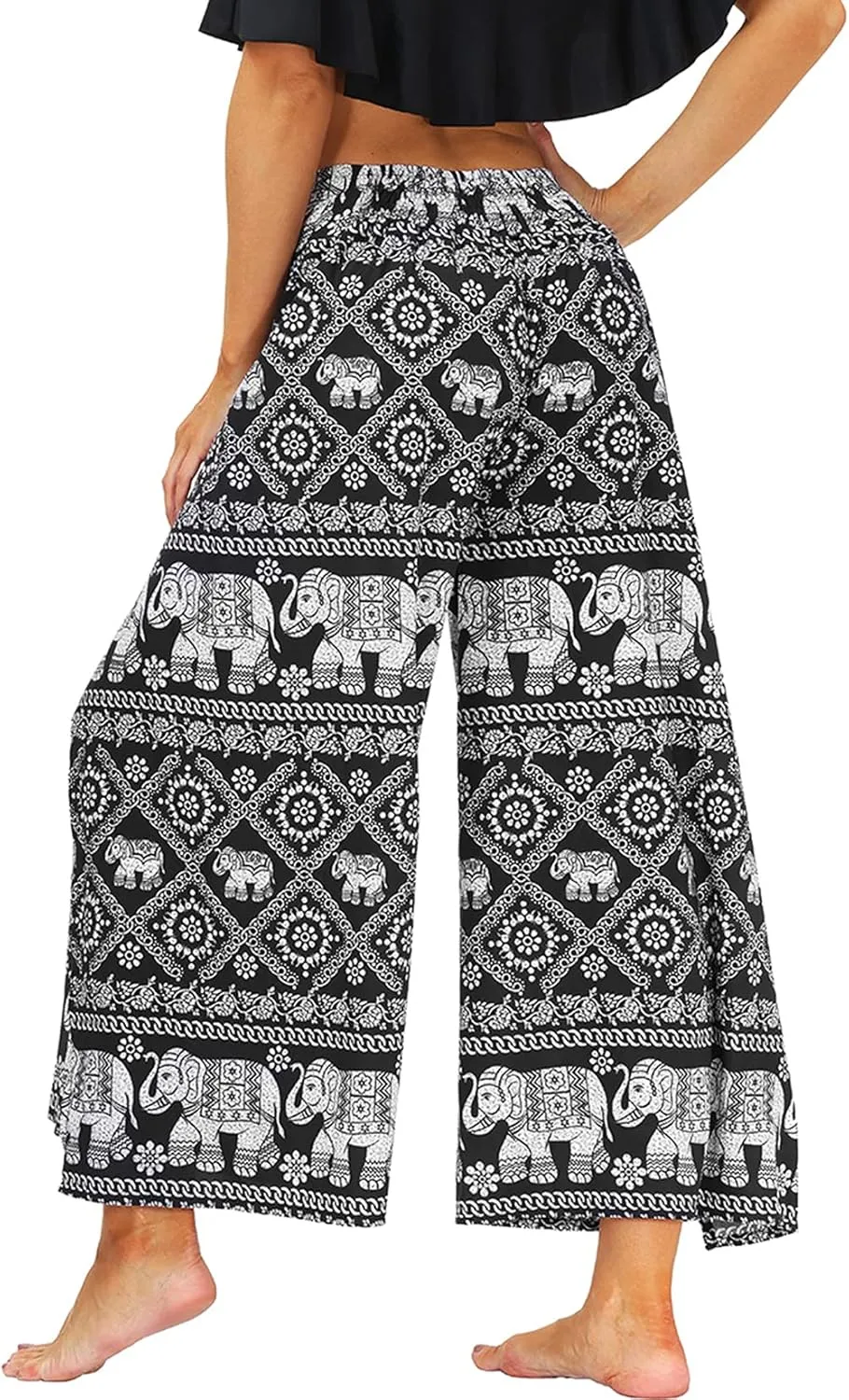 Lu's Chic Women's Boho Pants Wide Leg Gaucho Harem Yoga Flowy Bohemian Indian Side Split Palazzo