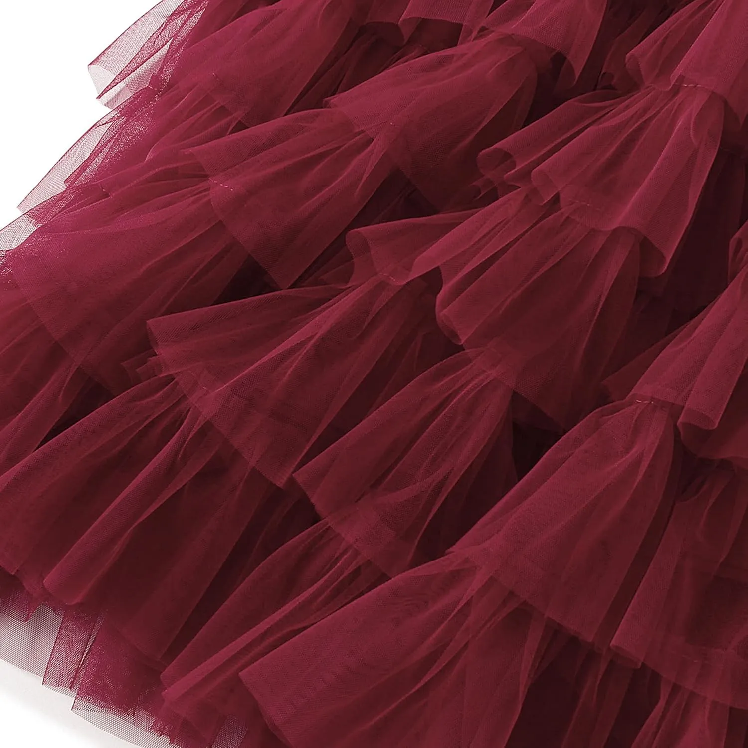 Lu's Chic Women's Ruffle Maxi Skirt Cute Elastic Waist Layered Casual Overlay Basic Fashion Tiered Long Tulle Skirt