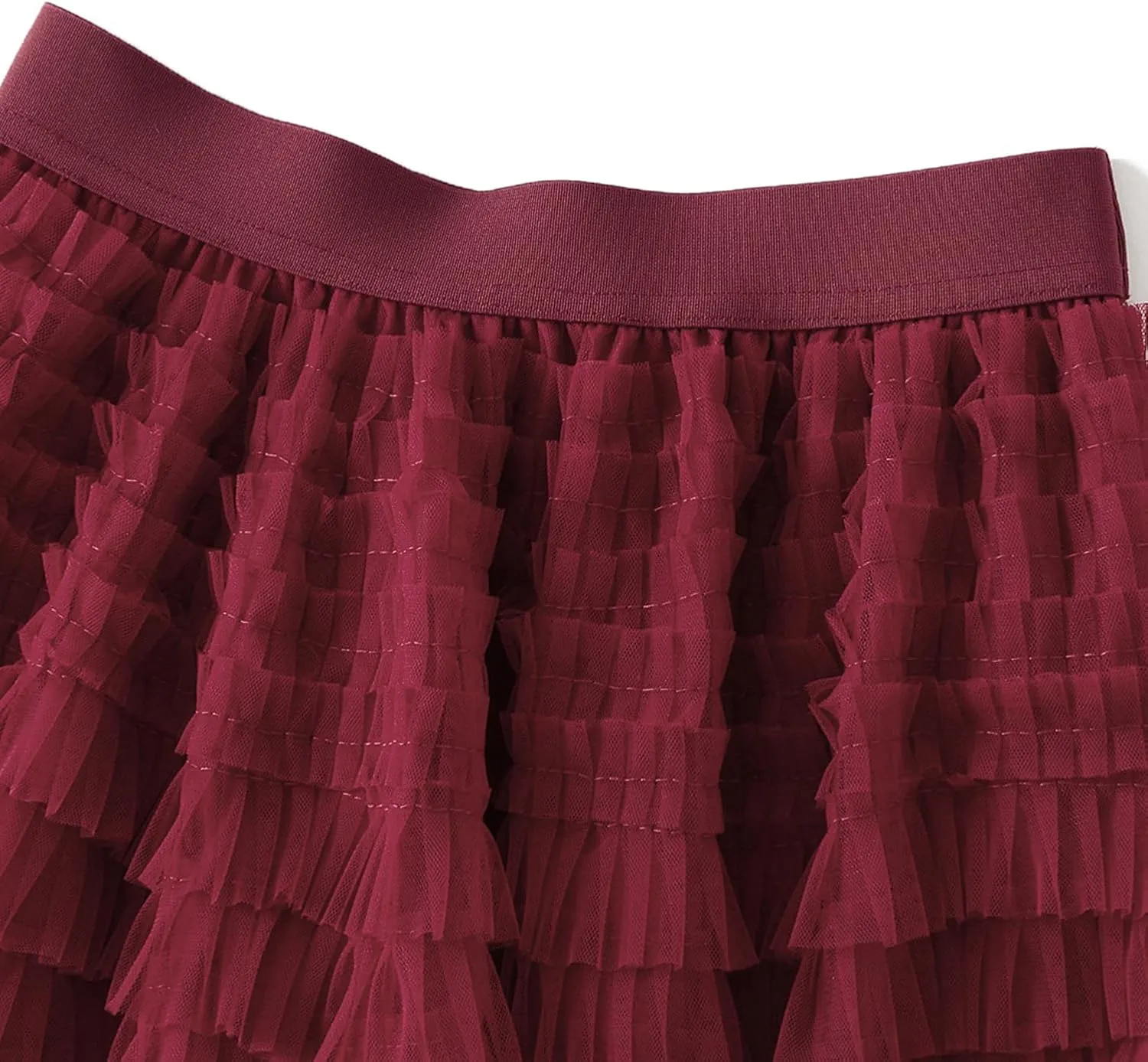 Lu's Chic Women's Ruffle Maxi Skirt Cute Elastic Waist Layered Casual Overlay Basic Fashion Tiered Long Tulle Skirt