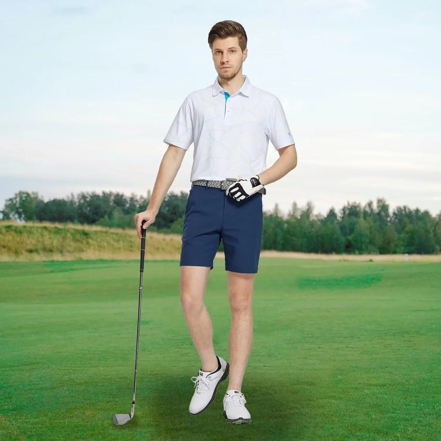 M MAELREG Mens Golf Shirt Short Sleeve Dry Fit Print Moisture Wicking Performance Patterns Collared Polo Shirt
