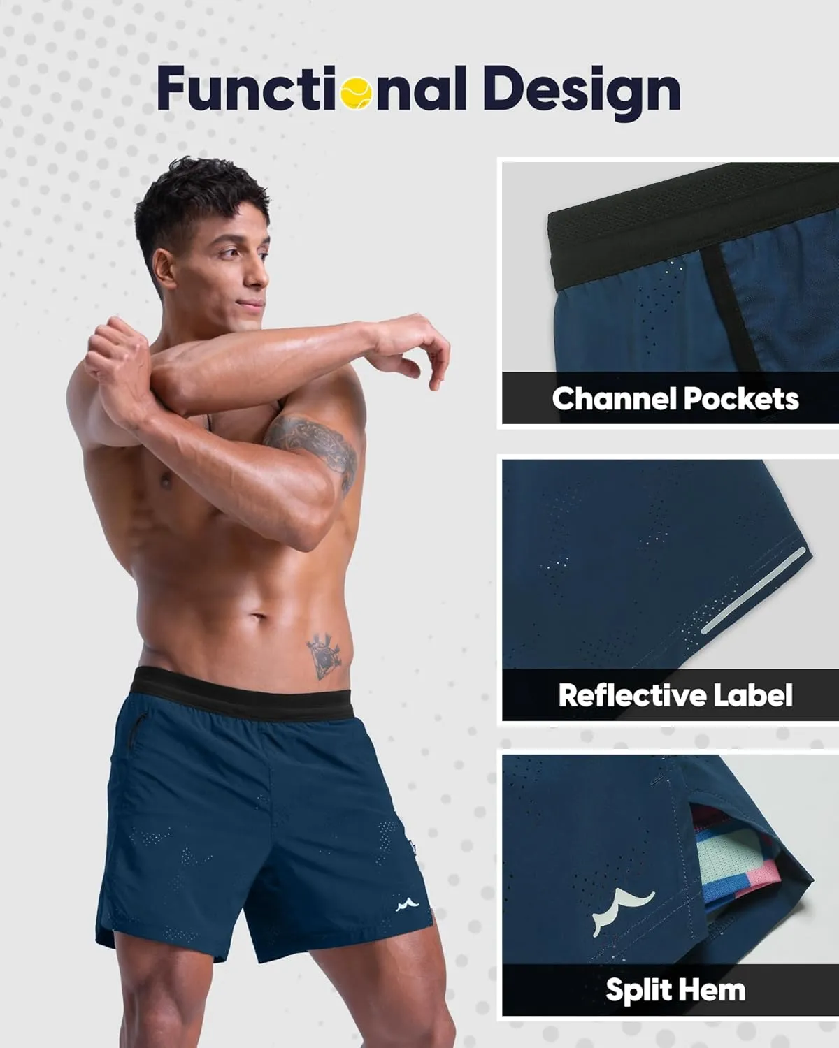 maamgic Men's 2 in 1 Gym Shorts 5 Inch Athletic Tennis Shorts Stretch Workout Running Shorts with Liner