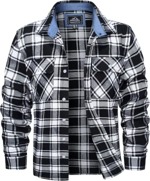 MAGCOMSEN Men's Flannel Shirts Cotton Long Sleeve Plaid Shirt Casual Fashion Button Up Shirts Jackets with 2 Pockets