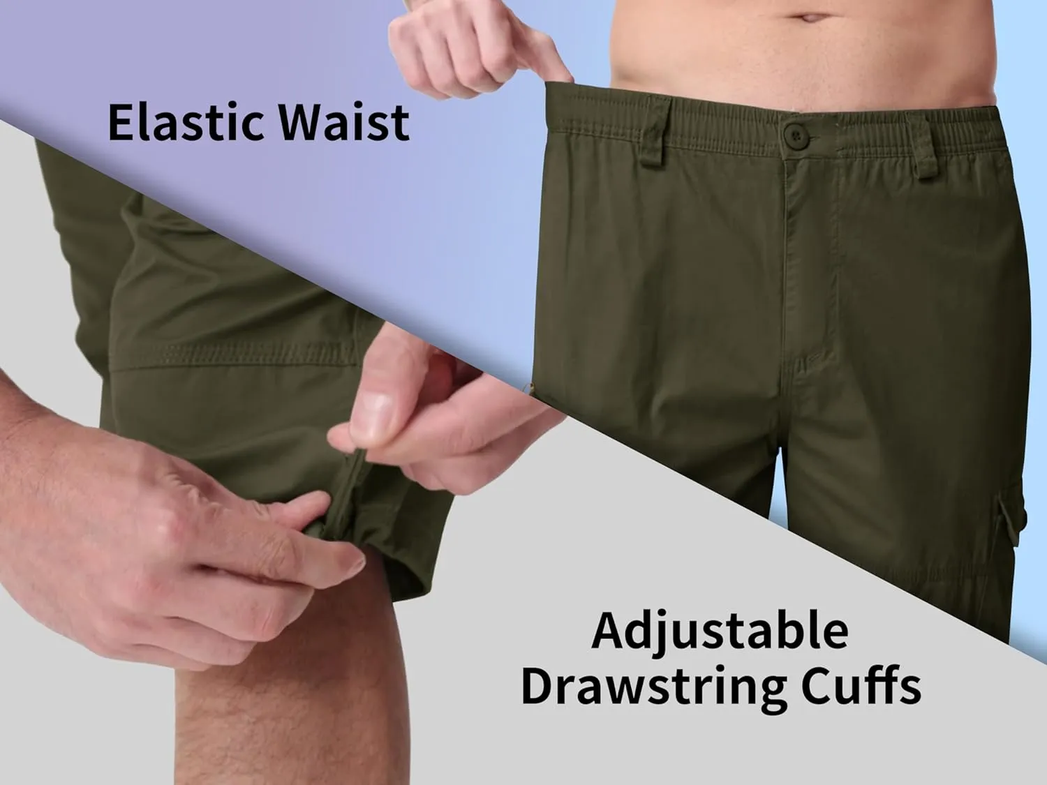 MAGNIVIT Men's Capri Long Elastic Cargo Shorts Below Knee Shorts 3/4 Cotton Cargo Casual Shorts with Multi-Pockets