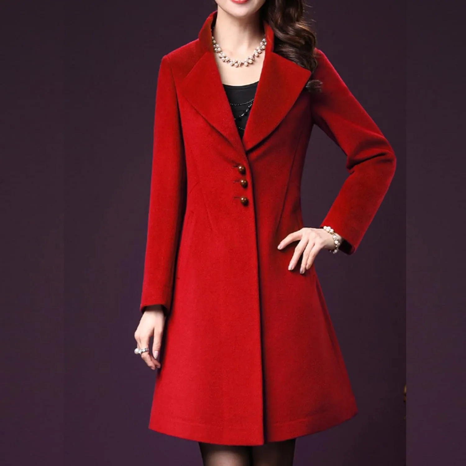 maisdgop Long Trench Coat for Women Winter Wool Open Front Windbreaker Trendy Long Sleeve Warm Lapel Overcoat with Pockets