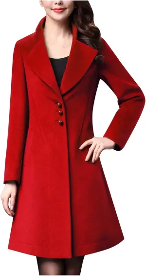 maisdgop Long Trench Coat for Women Winter Wool Open Front Windbreaker Trendy Long Sleeve Warm Lapel Overcoat with Pockets