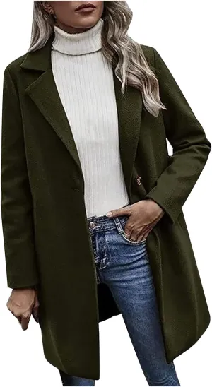 maisdgop Trench Coats for Women Classic Double Breasted Peacoat Long Sleeve Lapel Windbreaker Winter Woolen Cloth Jackets