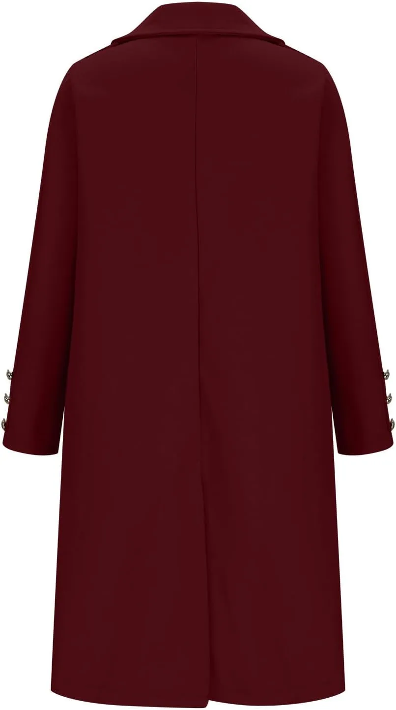 maisdgop Womens Pea Coat Winter Notch Lapel Wool Coat Double Breasted Business Windbreaker Casual Long Woolen Trench Coat