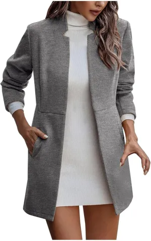 maisdgop Women's Trench Coat Open Front Long Sleeve Windbreaker Jacket Classic Belted Lapel Waterproof Overcoat with Pockets