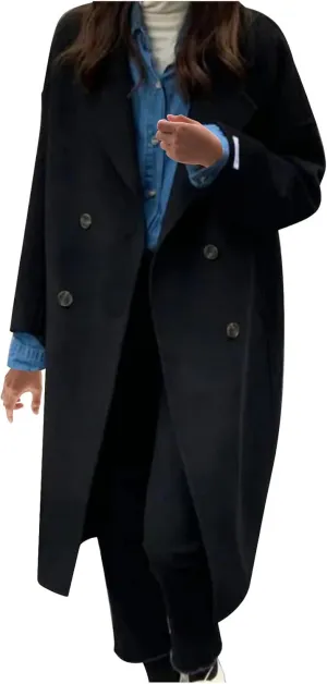 maisdgop Wool Trench Coat Women Long Sleeve Mid Length Windbreaker Winter Woolen Cloth Peacoats Fashion Solid Lapel Jacket