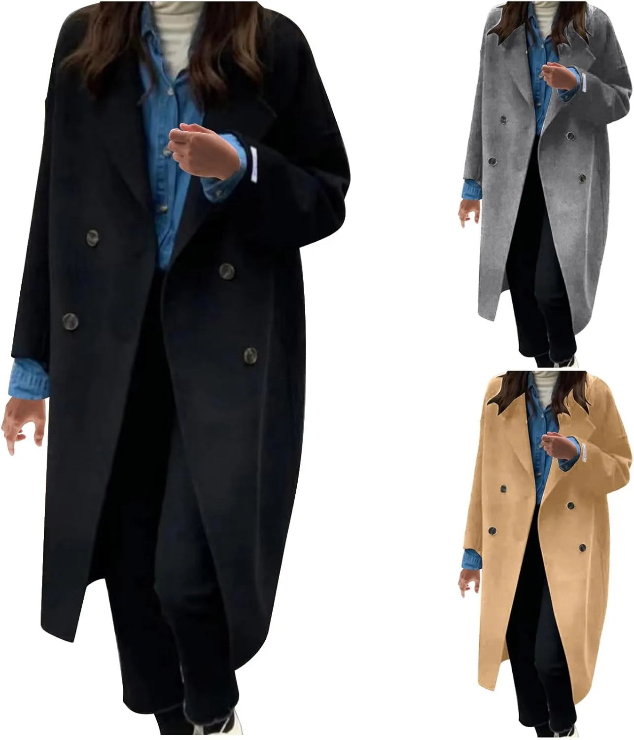 maisdgop Wool Trench Coat Women Long Sleeve Mid Length Windbreaker Winter Woolen Cloth Peacoats Fashion Solid Lapel Jacket