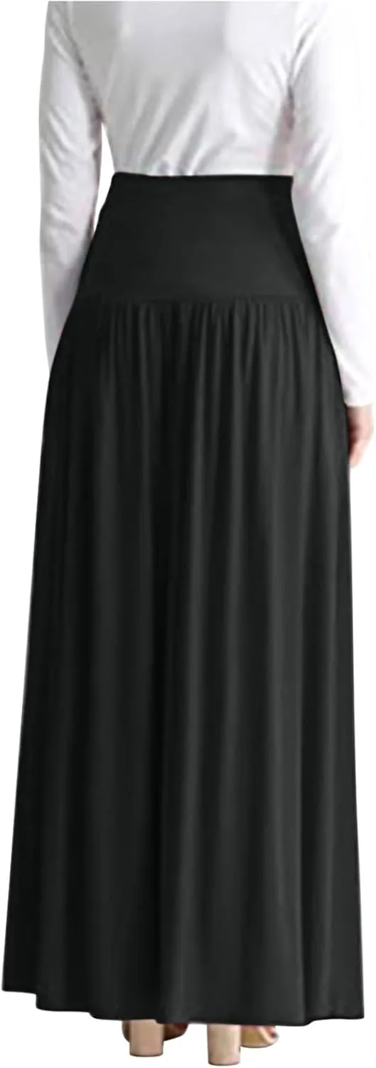 Maxi Skirts for Women Casual High Waisted Ankle Length Long Skirt Flowy Swing Pleated A-Line Skirt with Pockets