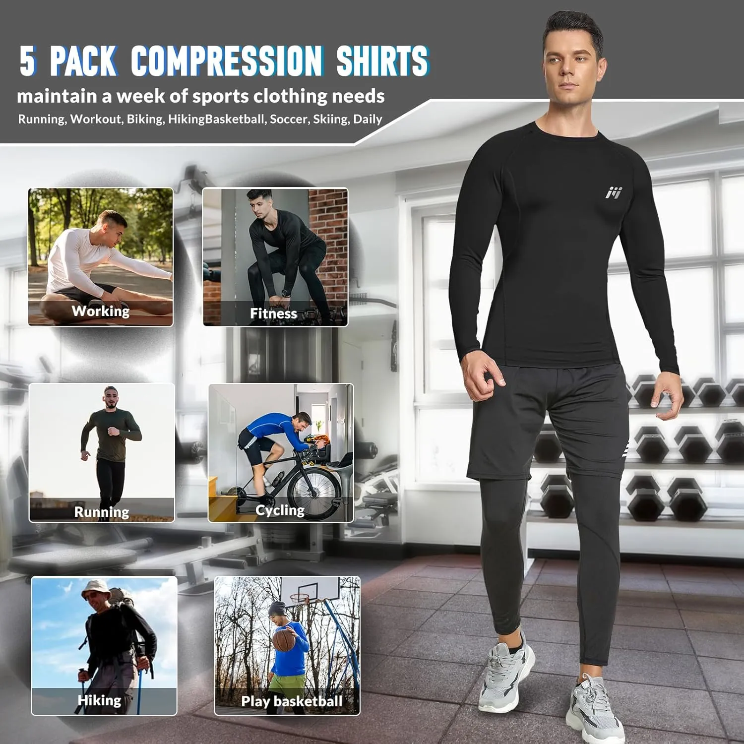 MEETWEE Compression Shirt Men, Long Short Sleeve Athletic Workout Shirt Base Layer Undershirt for Sport Running Fitness