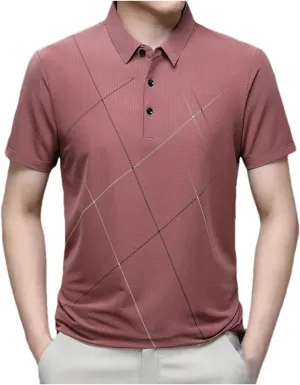 Men Summer Striped Polo Shirt Classic Fit Casual Short Sleeve Elasticity Quick-Dry Golf Shirt Tops