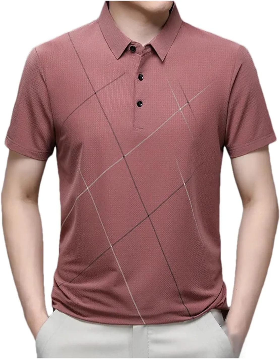 Men Summer Striped Polo Shirt Classic Fit Casual Short Sleeve Elasticity Quick-Dry Golf Shirt Tops