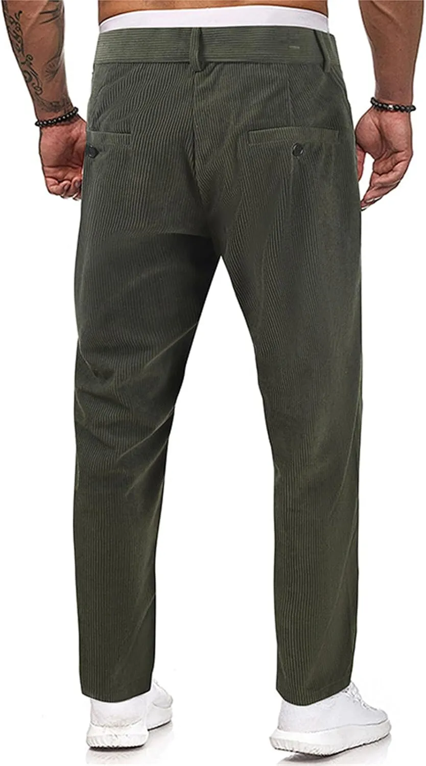Men's Casual Corduroy Pants Solid Color Summer Straight Leg Stylish Trousers Slim Fit Fashion Spring Pleated Pants