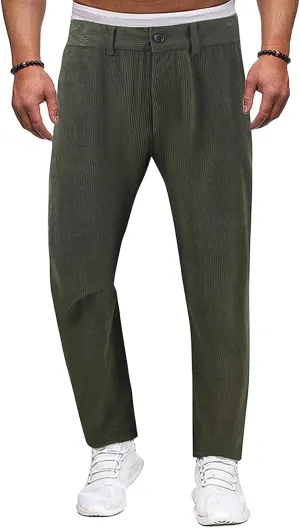Men's Casual Corduroy Pants Solid Color Summer Straight Leg Stylish Trousers Slim Fit Fashion Spring Pleated Pants
