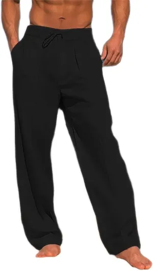 Mens Casual Cotton Linen Pants Loose Fit Elastic Drawstring Waist Yoga Pant Summer Beach Baggy Trousers