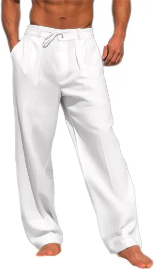 Mens Casual Cotton Linen Pants Loose Fit Elastic Drawstring Waist Yoga Pant Summer Beach Baggy Trousers
