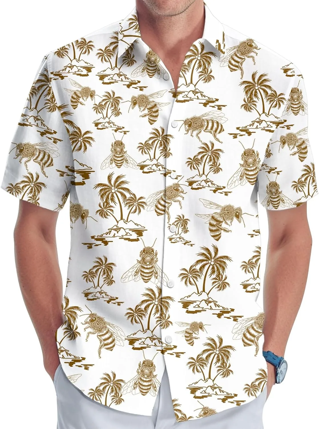 Men's Casual Hawaiian Shirt, Tropical Print Button Down Shirt for Men, Summer Short Sleeve, Gifts for Birthday
