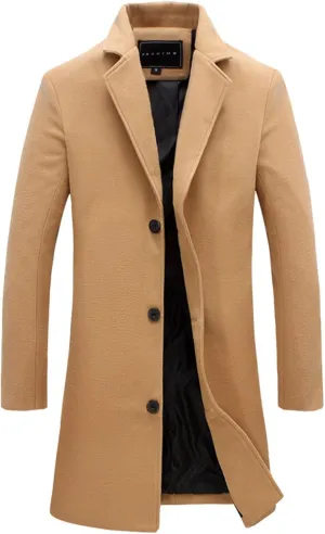 Men's Casual Jackets Winter Fashion Long Sleeve Lapel Trench Coats Single Breasted Warm Business Work Overcoat