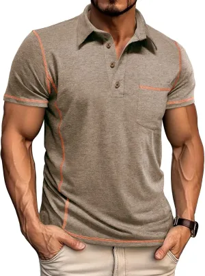 Men's Casual Polo Shirts Classic Short Sleeve Lightweight Basic Button Cotton T-Shirt Golf Tee Tops with Pocket