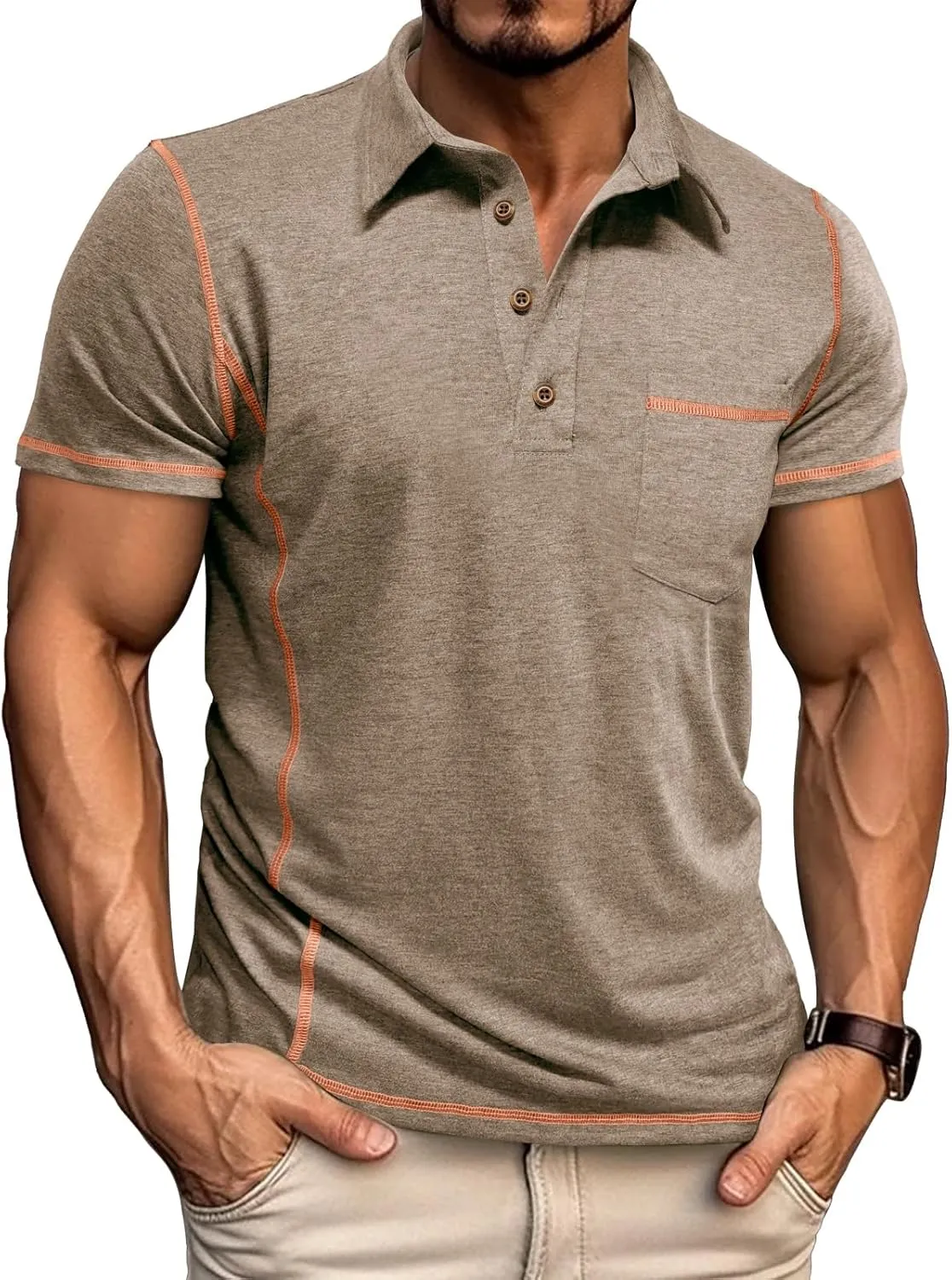 Men's Casual Polo Shirts Classic Short Sleeve Lightweight Basic Button Cotton T-Shirt Golf Tee Tops with Pocket